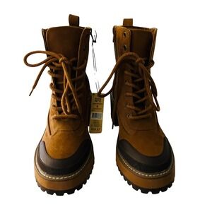 NEW Madden NYC Womens Brown Lug Sole Lace Up Heeled Combat Boots Size 6